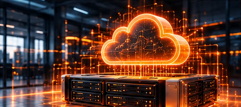 Glowing cloud above a private server platform in a data centre